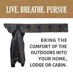 Service card advertising outdoor-inspired home and lodge decor